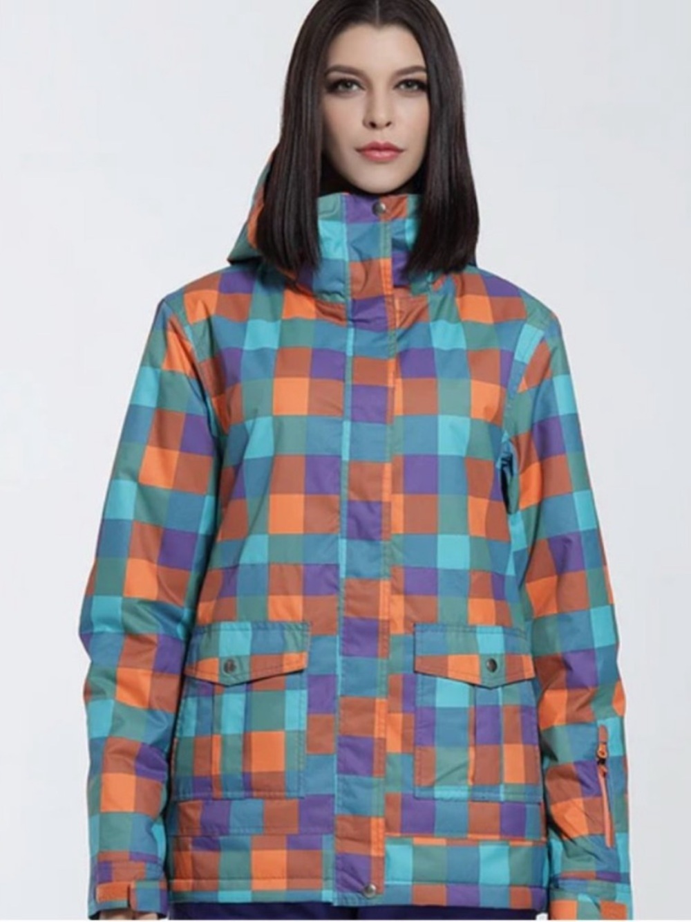 Women's GSOU Plaid Print Snowboarding Ski Jacket Hoodie Size Large
